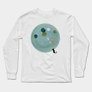 Kitty at a Koi pond Long Sleeve T-Shirt